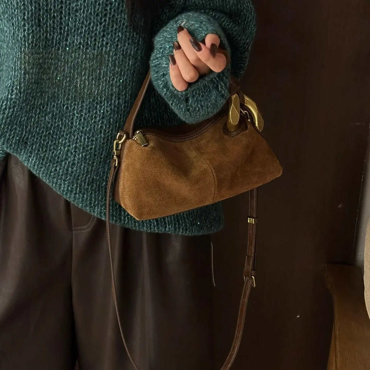Ring-Handle Shoulder Bag