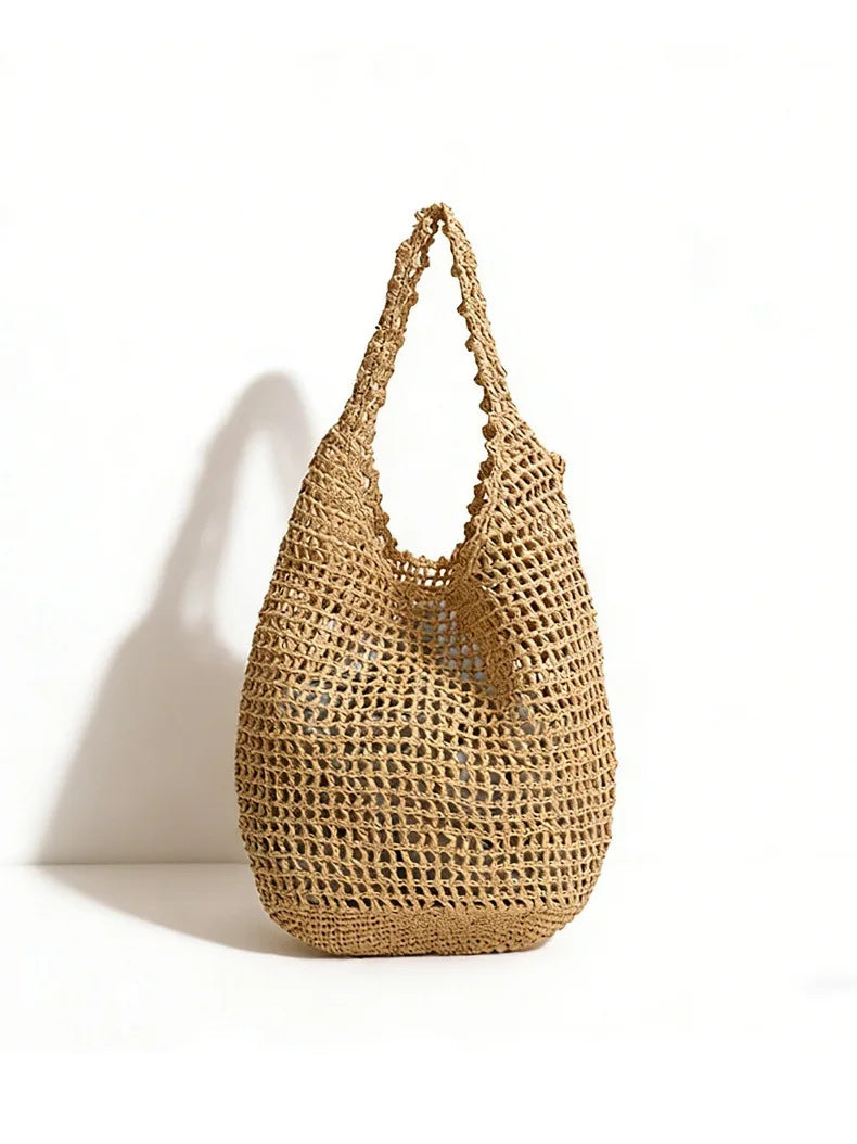 Floral Openwork Woven Tote