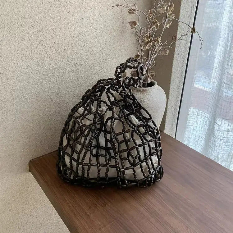 Openwork Beaded Shoulder Tote