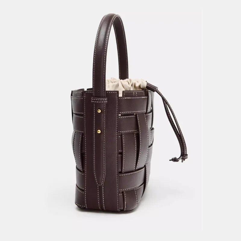 Wide-Weave Bucket Handbag