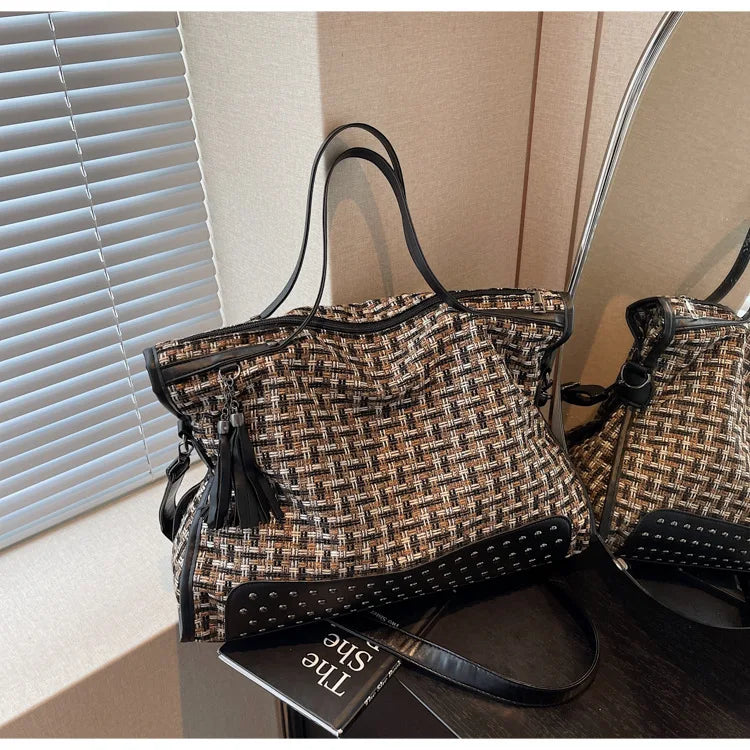 Studded Woven Tote Bag
