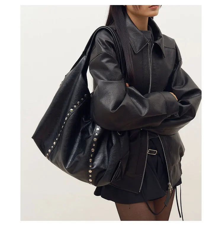 Studded Slouchy Shoulder Bag