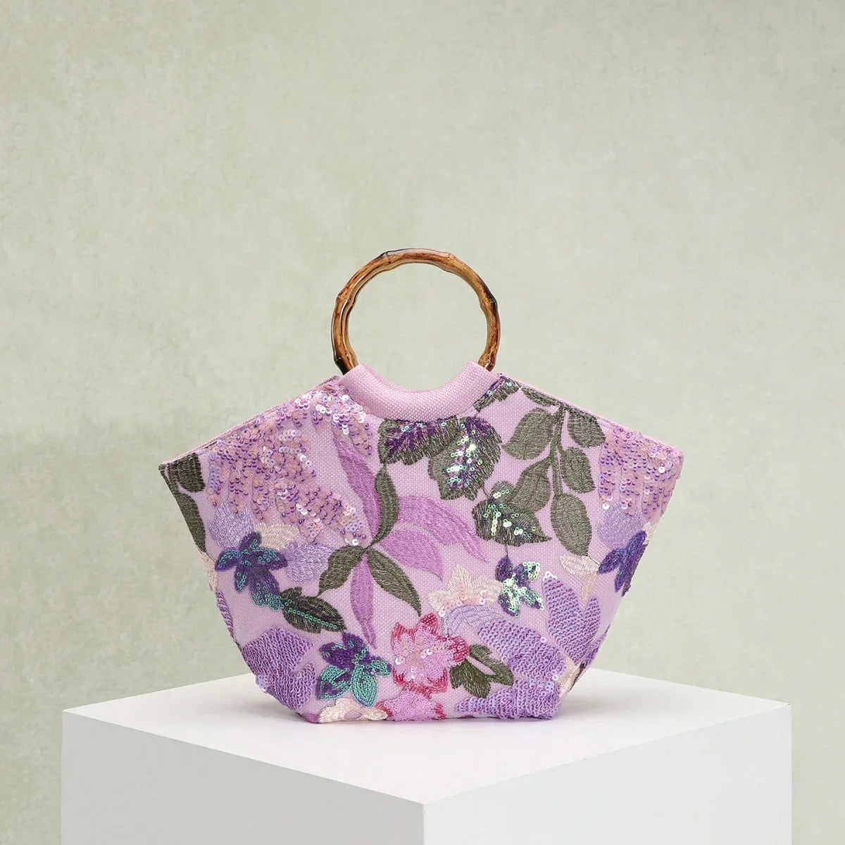 Floral Sequin Round-Handle Tote