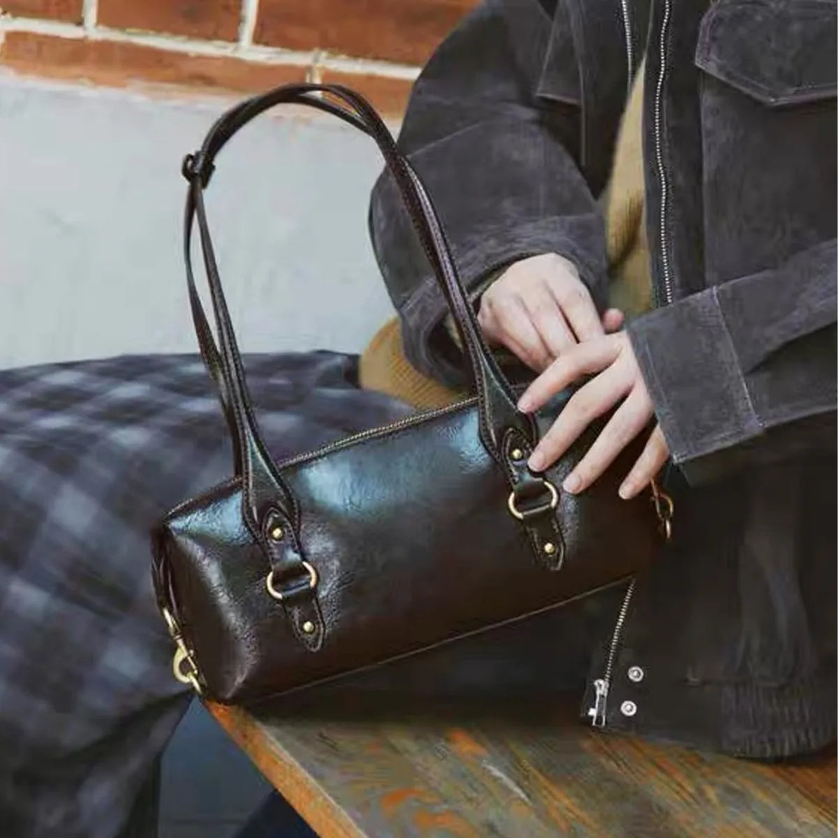 Chain-Trim Rectangular Shoulder Bag