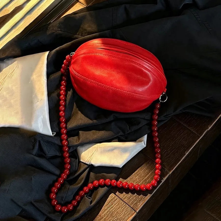 Beaded-Strap Oval Crossbody Bag