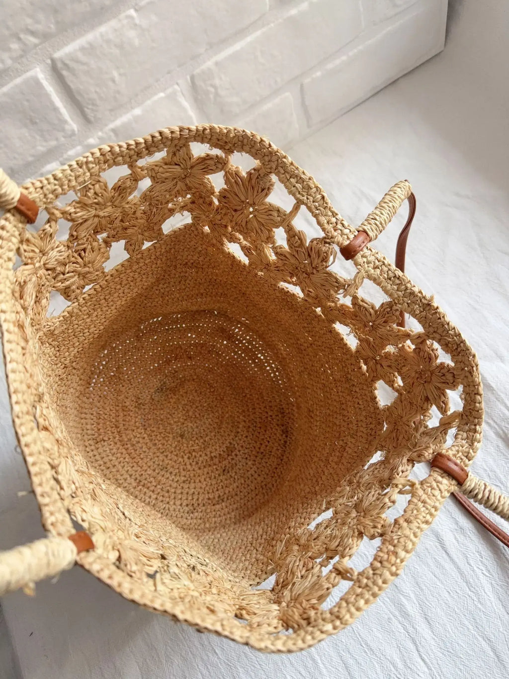 Openwork Woven Basket Tote