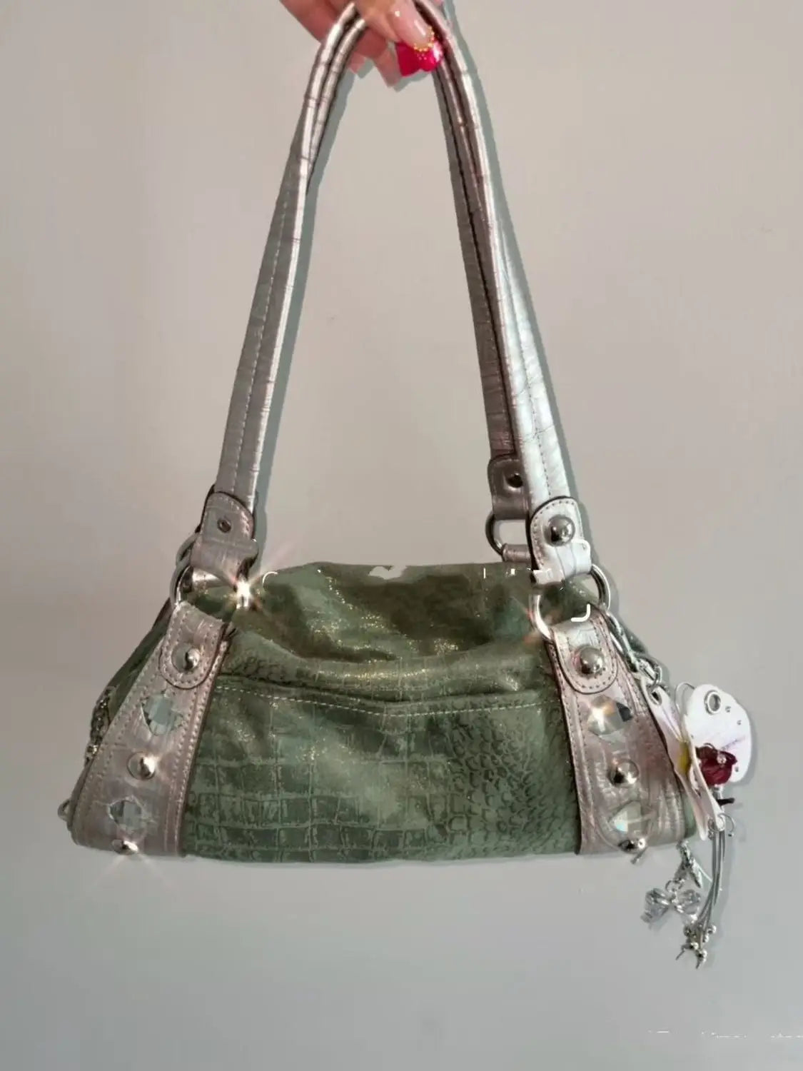 Studded Contrast Strap Shoulder Bag