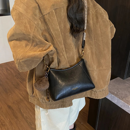 Contrast-Trim Bucket Shoulder Bag