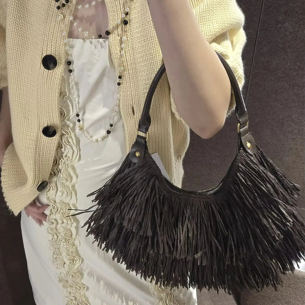 Fringed Crescent Shoulder Bag