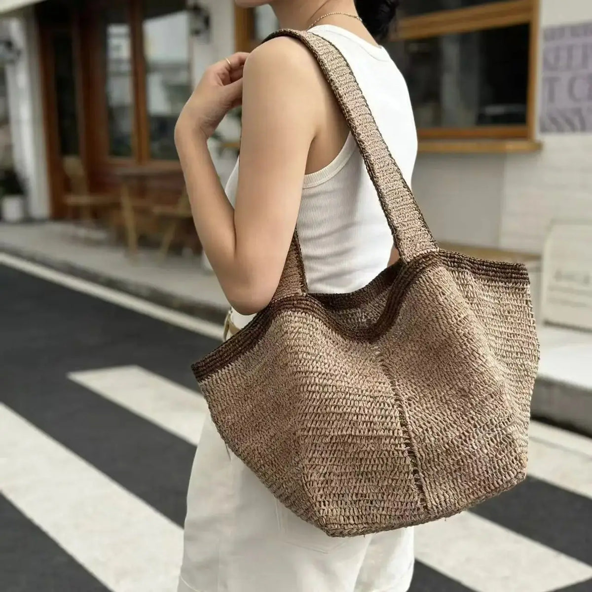 Openwork Woven Shoulder Tote