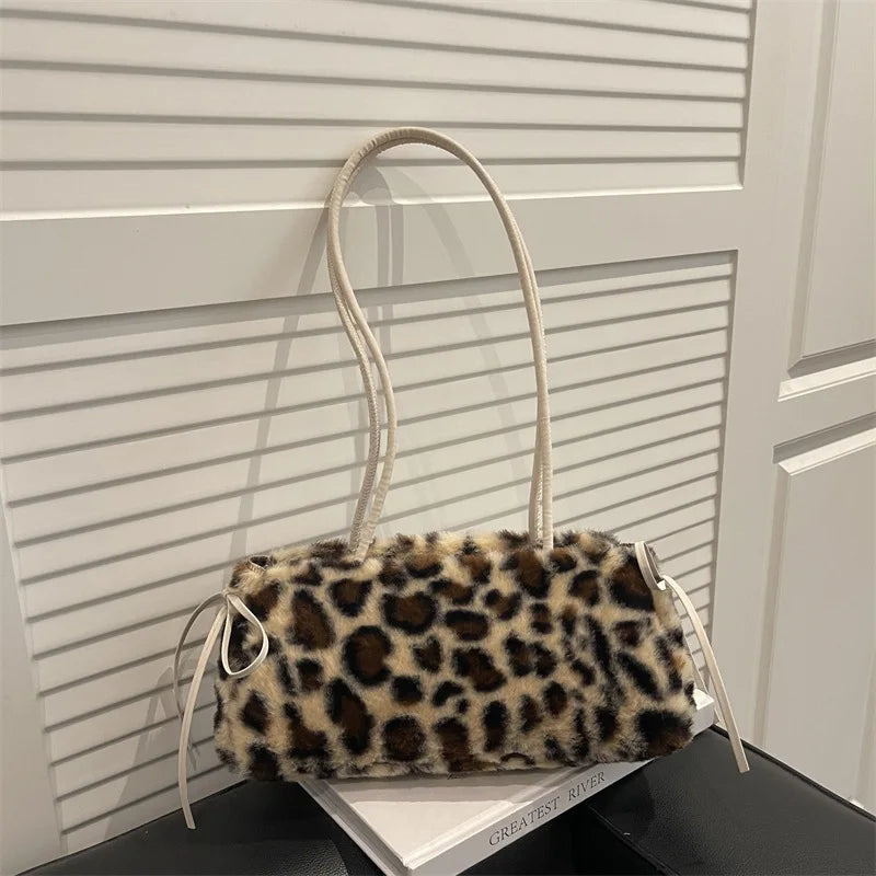 Leopard-Print Plush Shoulder Bag