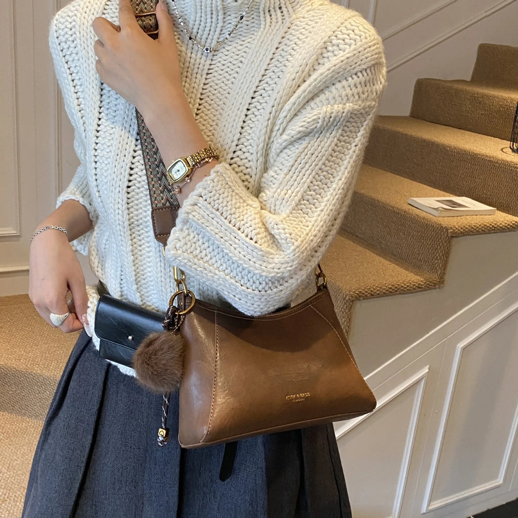 Contrast-Trim Bucket Shoulder Bag