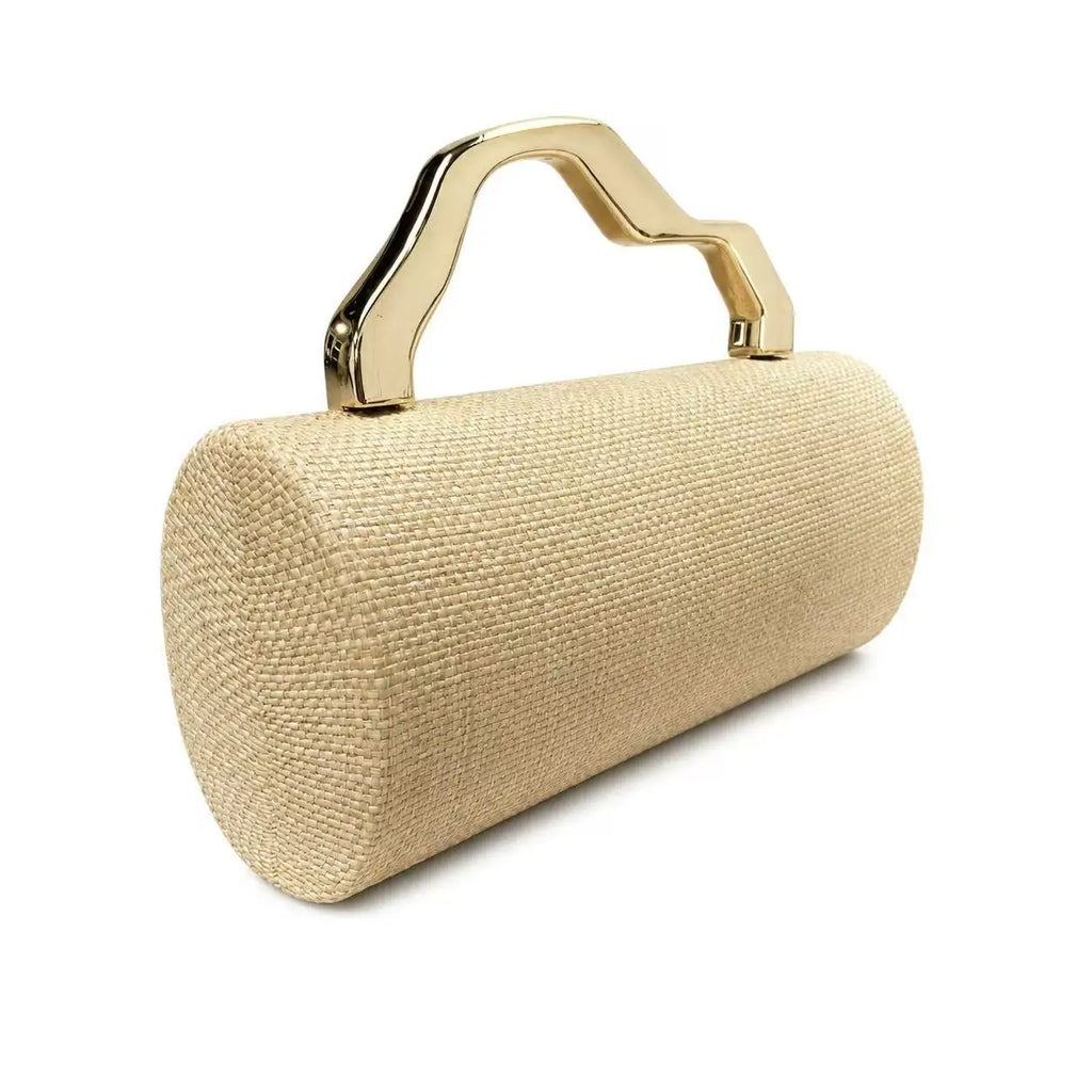 Cylindrical Woven Handle Clutch