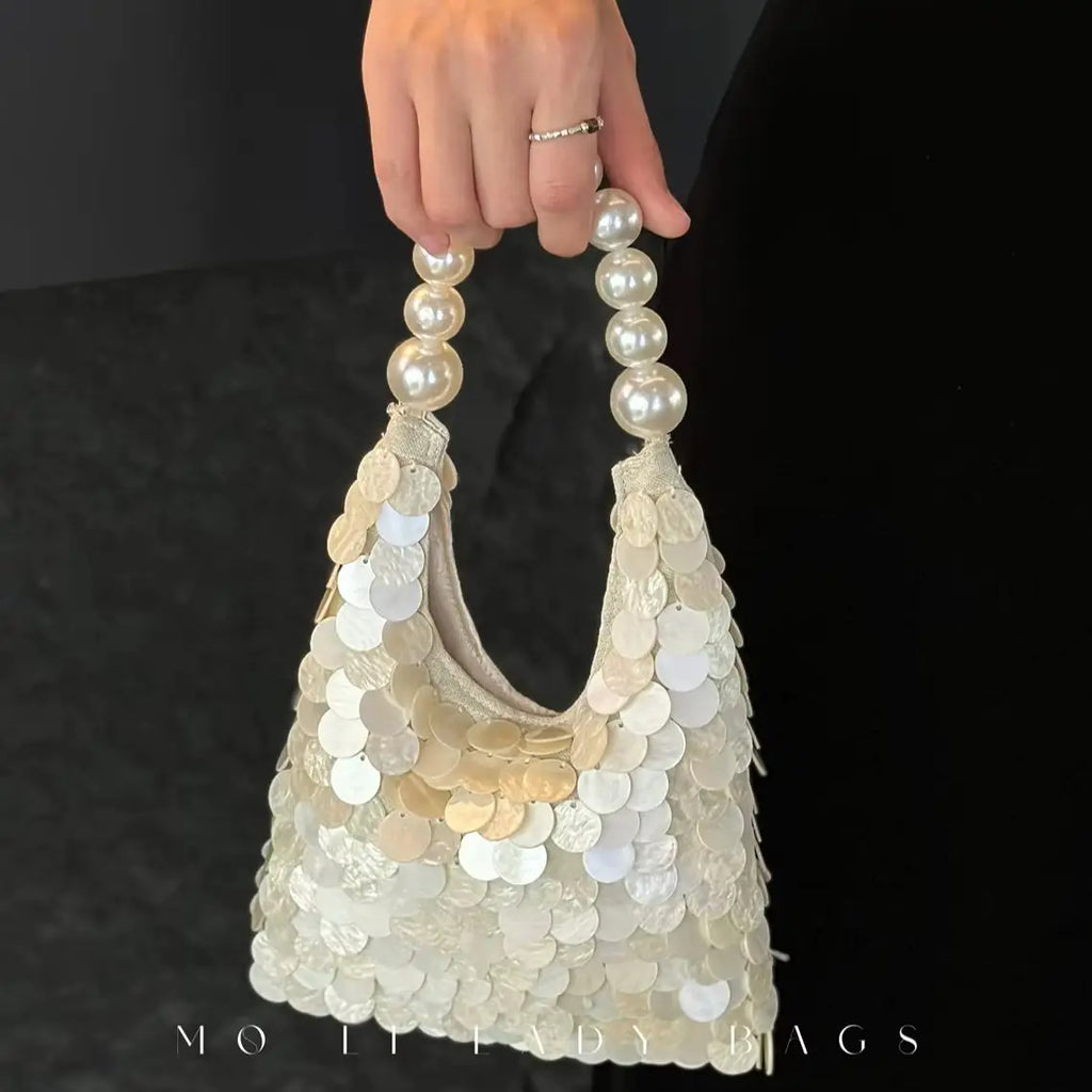 Disc Beaded Handle Handbag