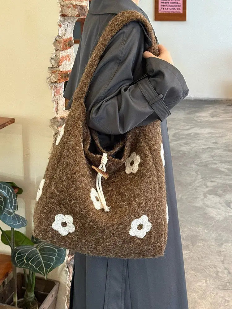 Floral Plush Shoulder Bag