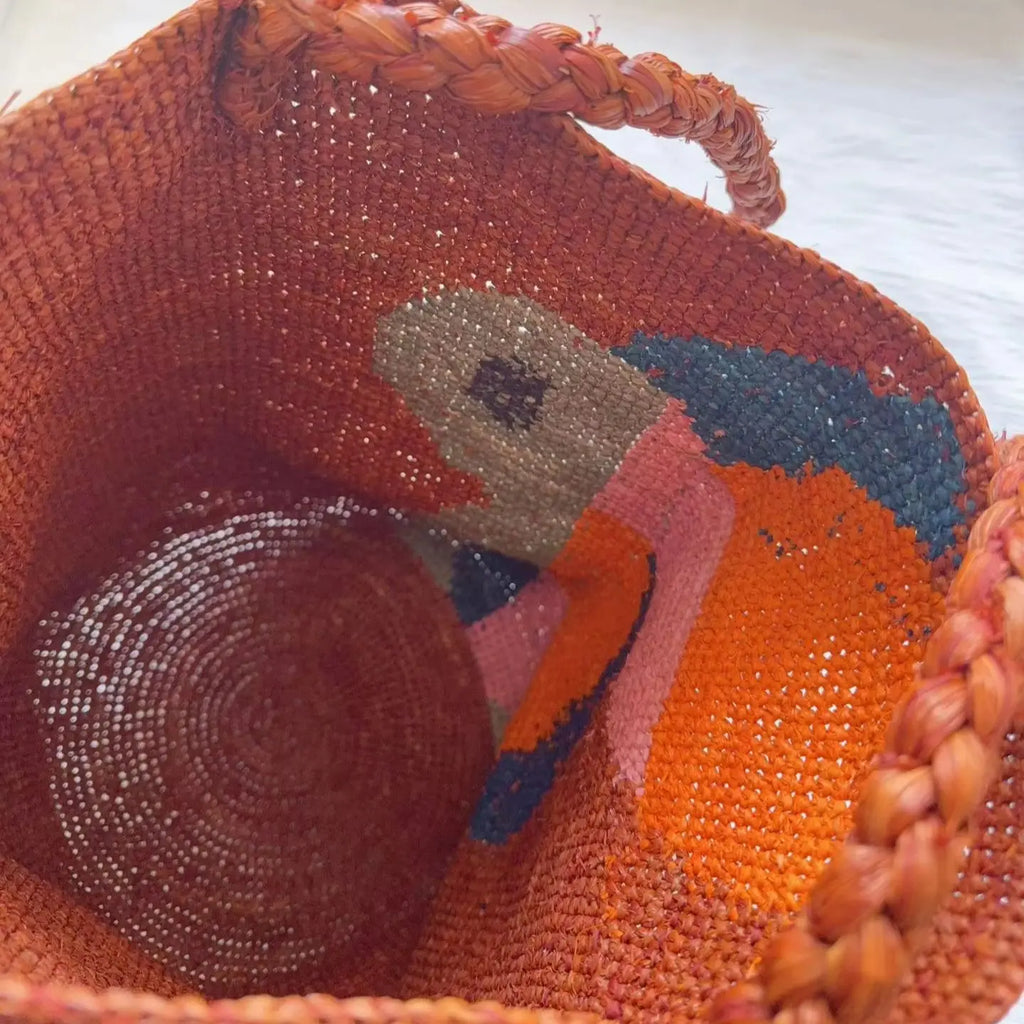 Abstract-Motif Woven Bucket Bag