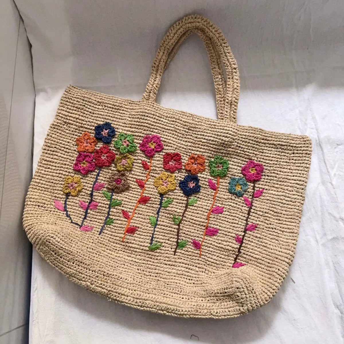 Floral Woven Tote Bag