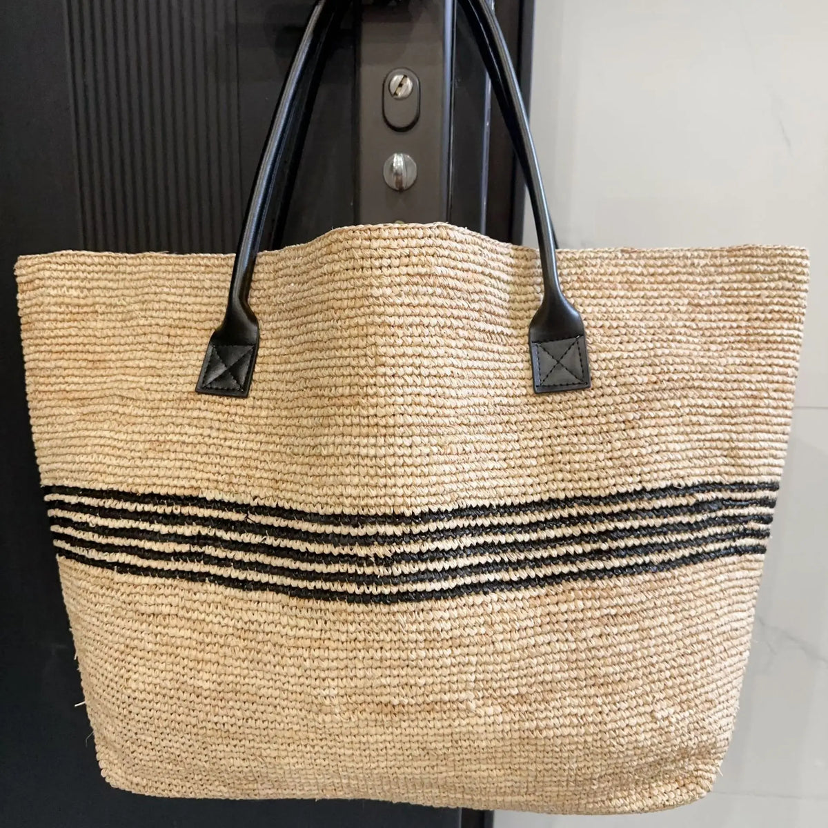 Striped Woven Shoulder Tote