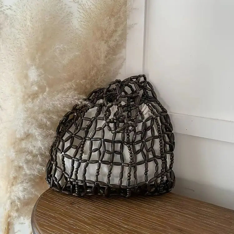 Openwork Beaded Shoulder Tote