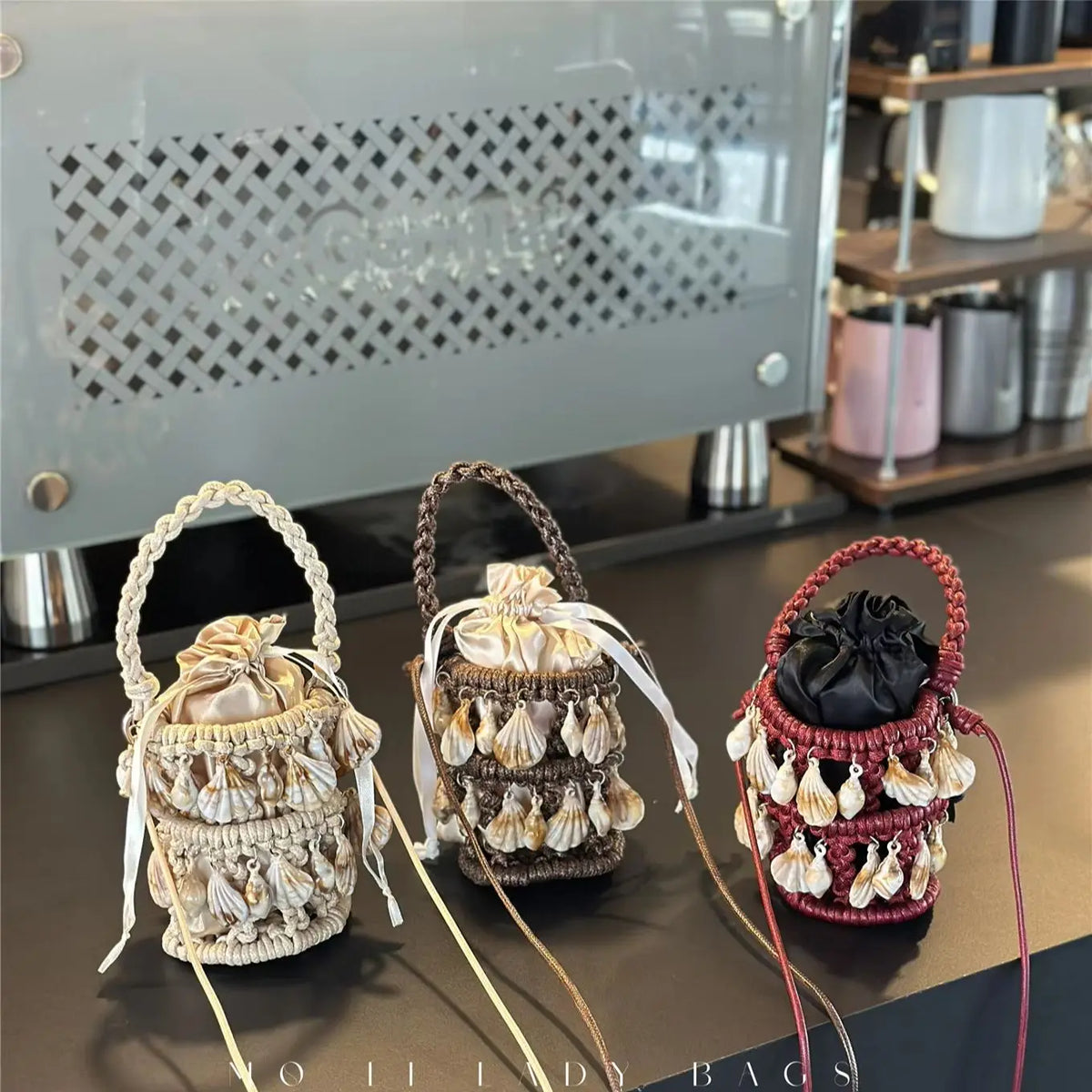 Beaded Woven Bucket Bag