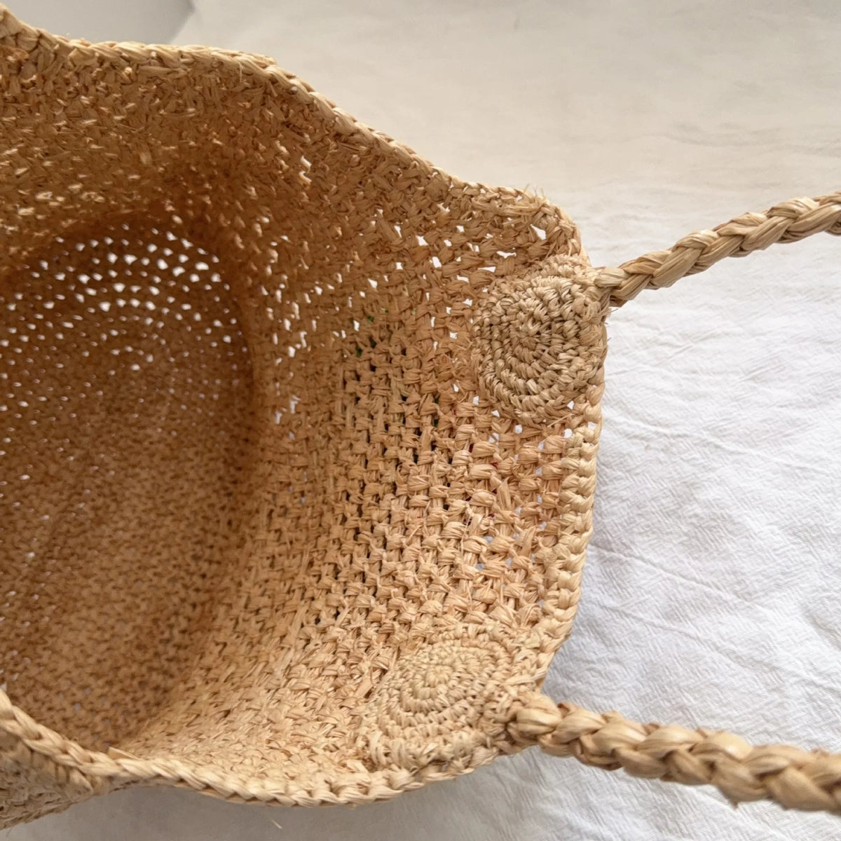 Rose-Applique Woven Tote Bag