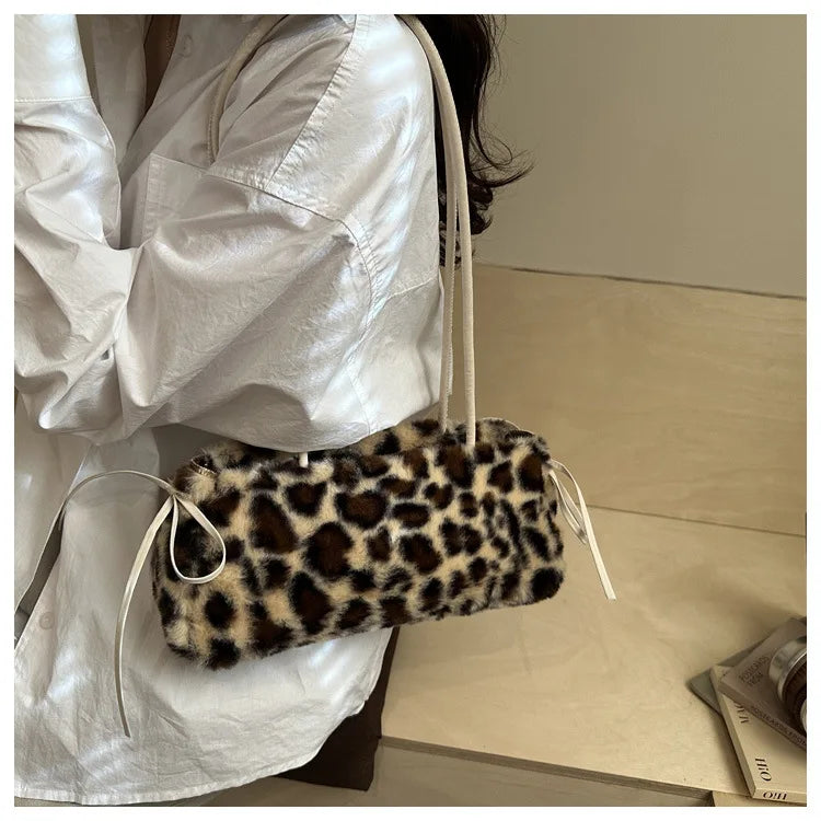 Leopard-Print Plush Shoulder Bag