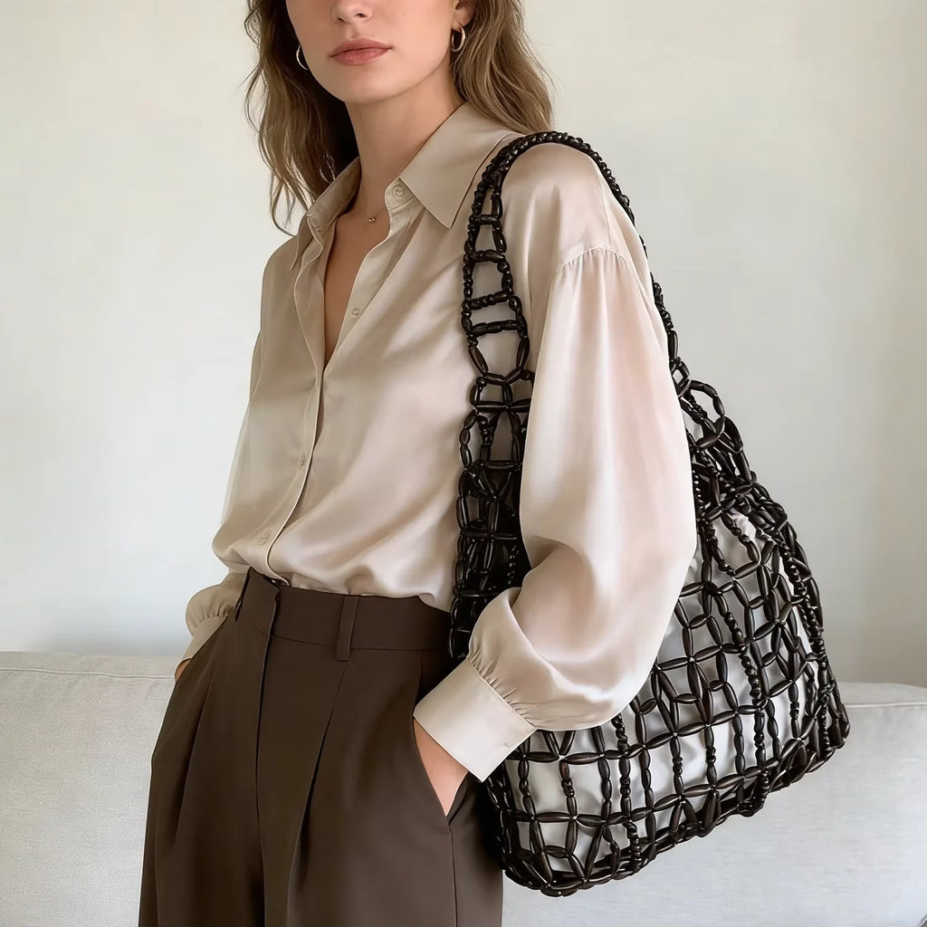 Openwork Beaded Shoulder Tote