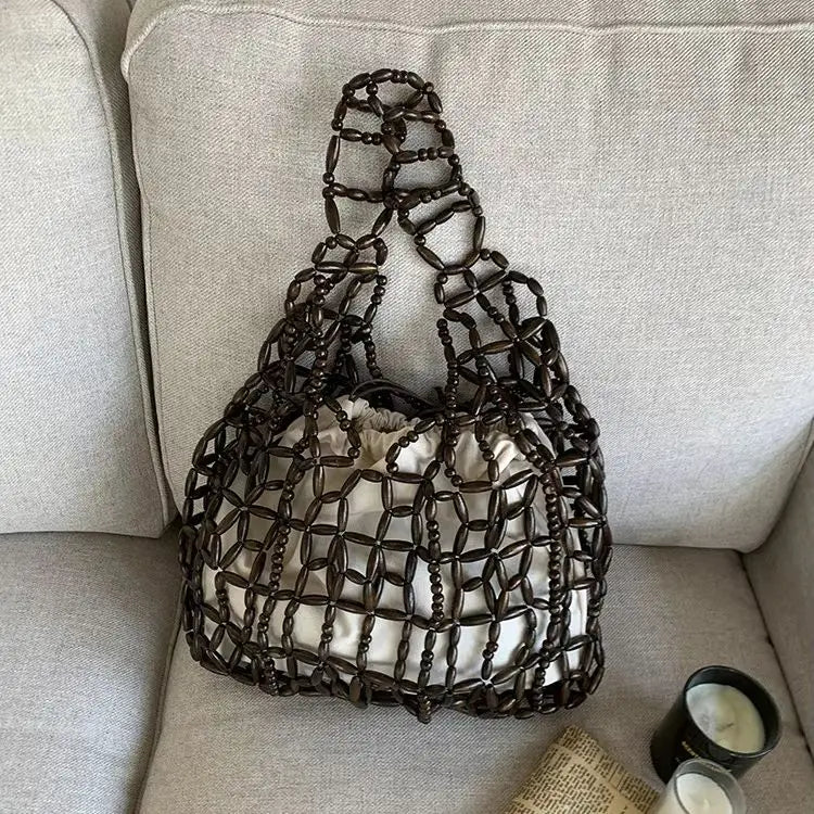 Openwork Beaded Shoulder Tote