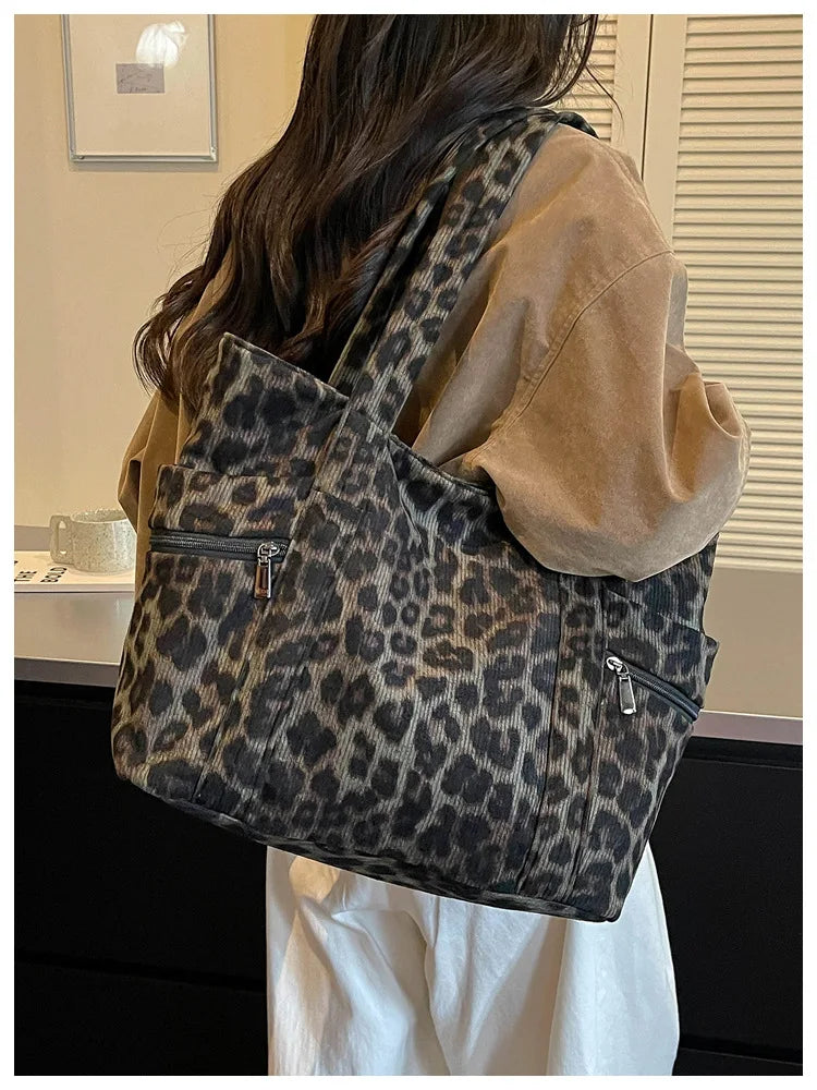 Leopard-Print Pocket Tote Bag