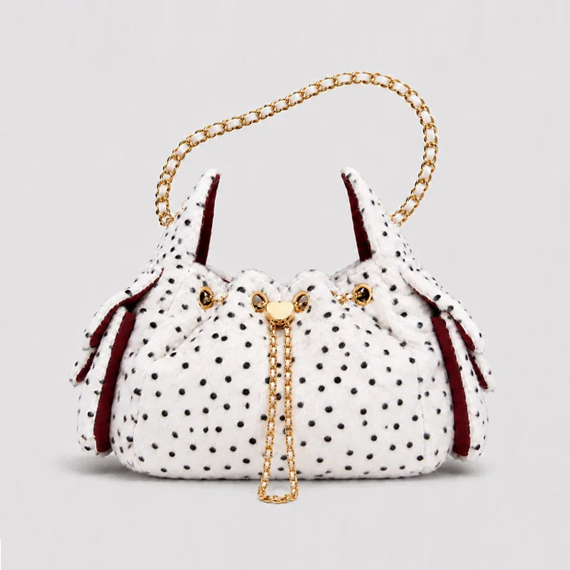 Spotted Plush Drawstring Bag
