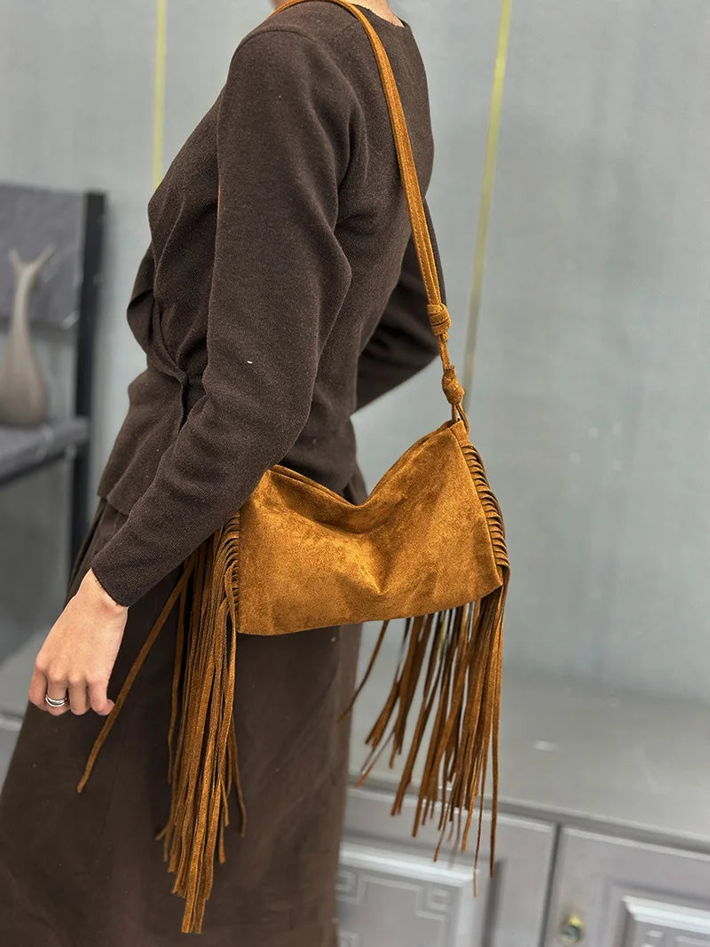 Fringe Crescent Shoulder Bag