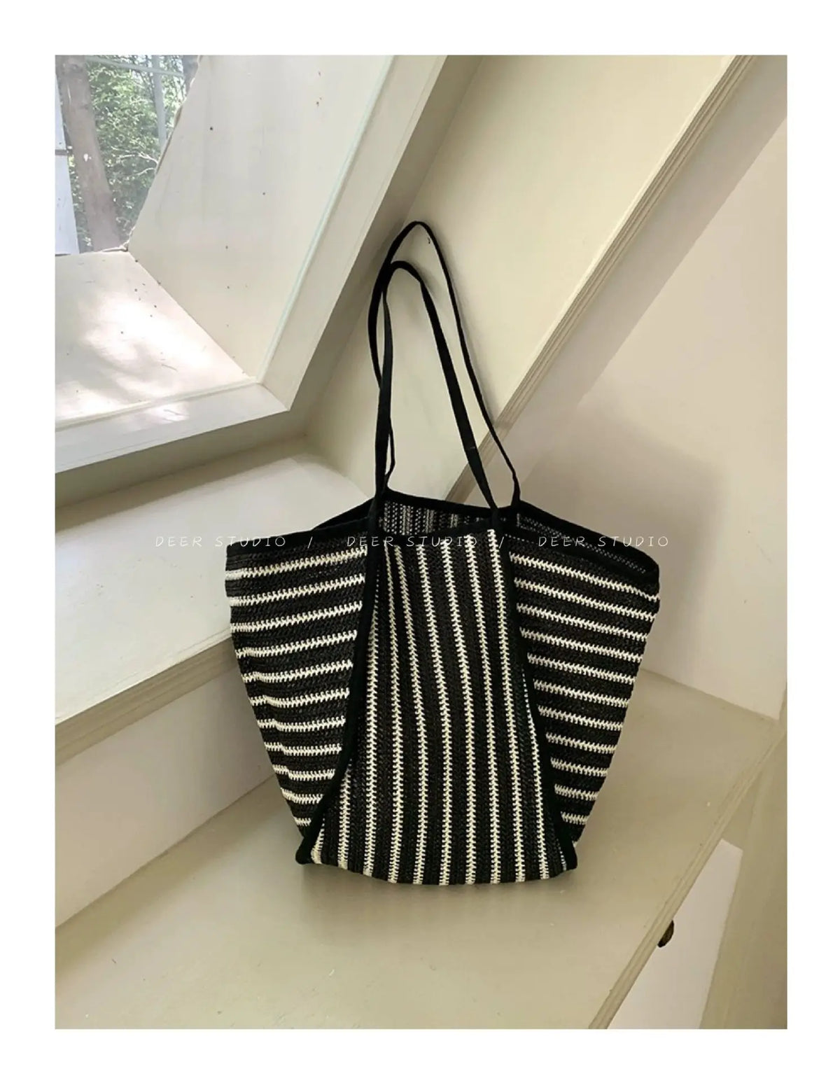Striped Woven Tote Bag