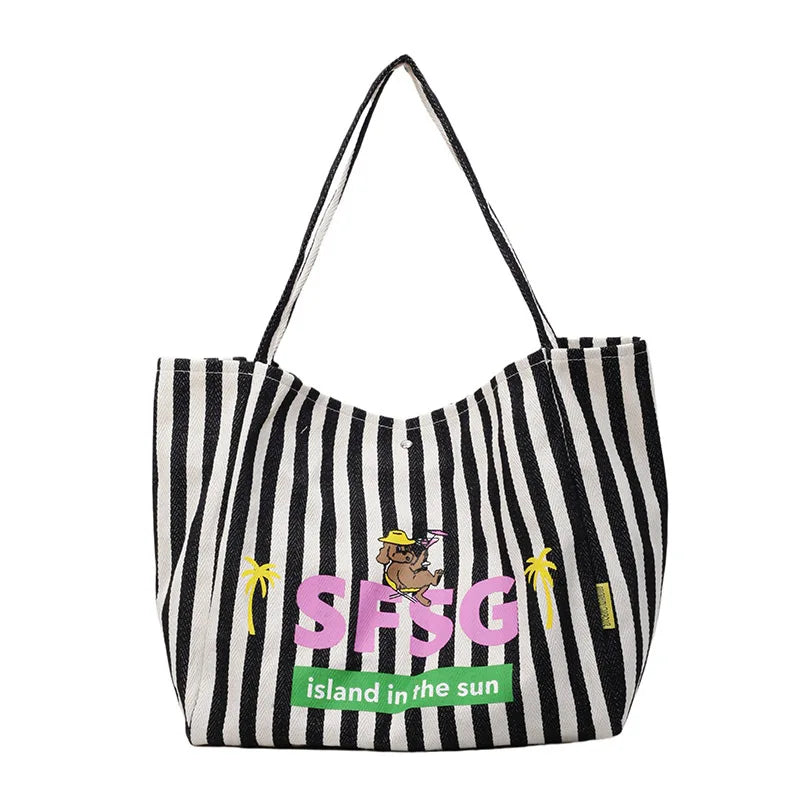 Striped Graphic Shoulder Tote
