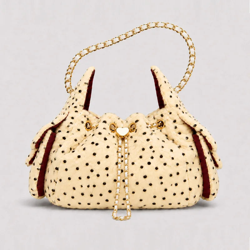 Spotted Plush Drawstring Bag