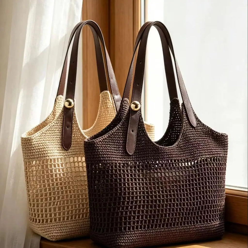 Openwork Woven Shoulder Tote
