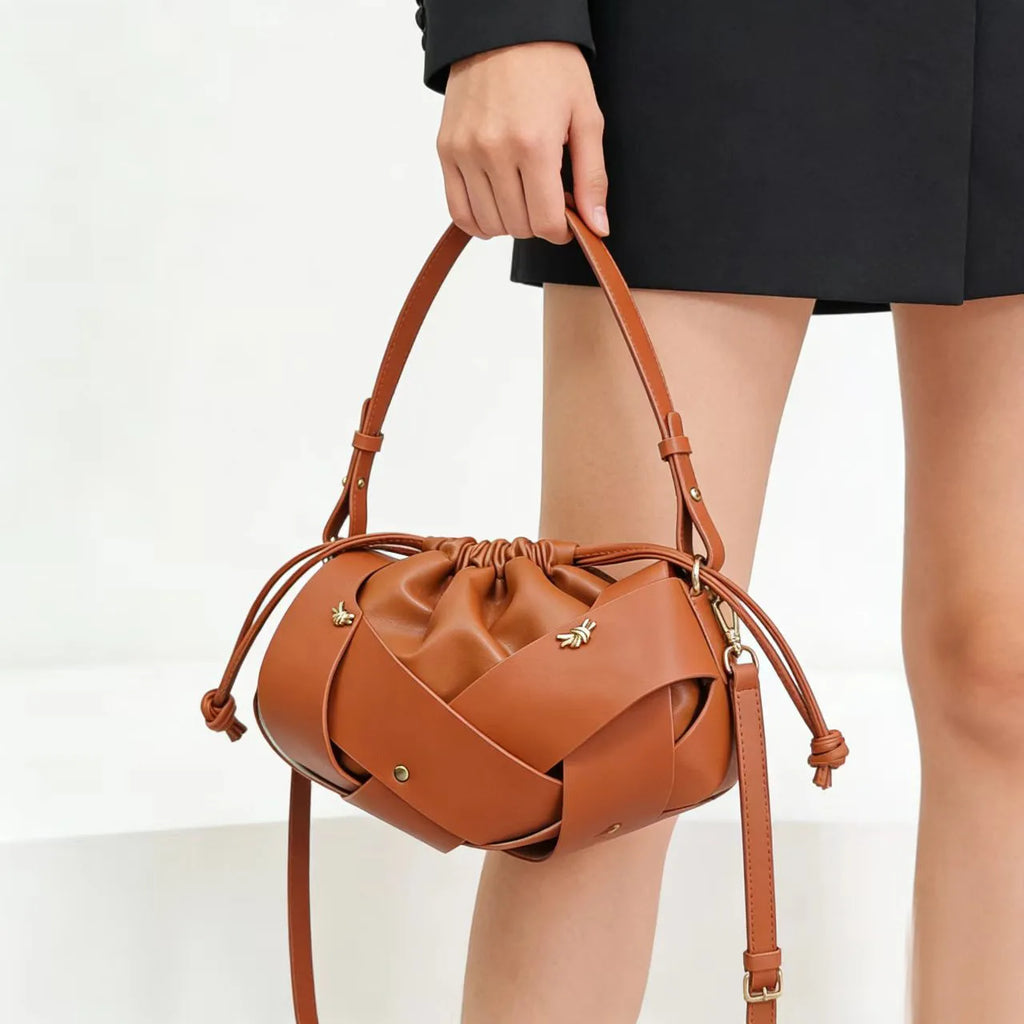 Woven Drawstring Shoulder Bag