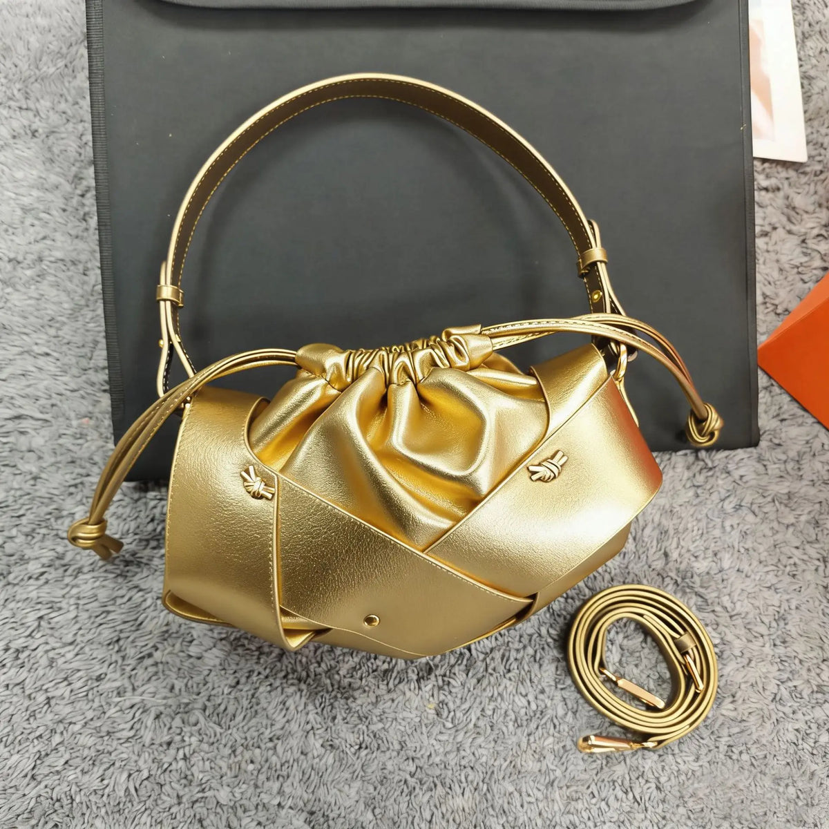 Woven Drawstring Shoulder Bag