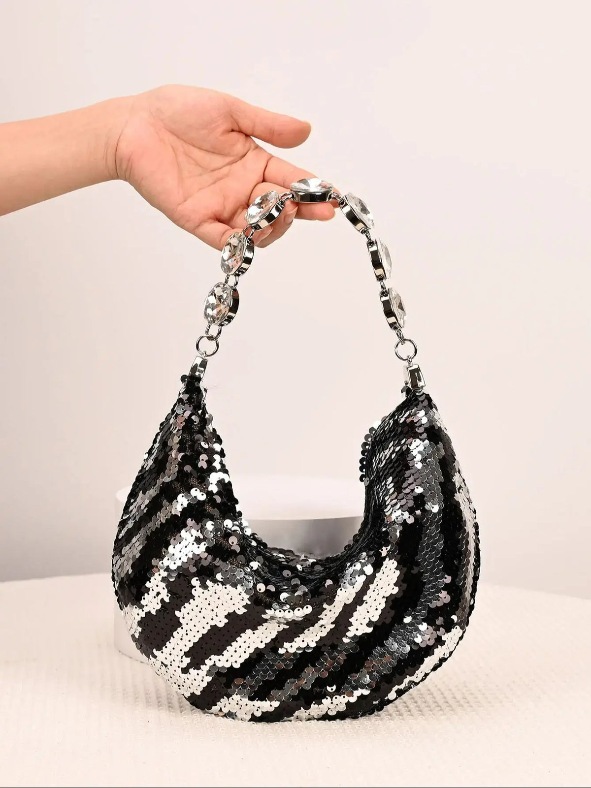 Striped Sequin Hobo Bag