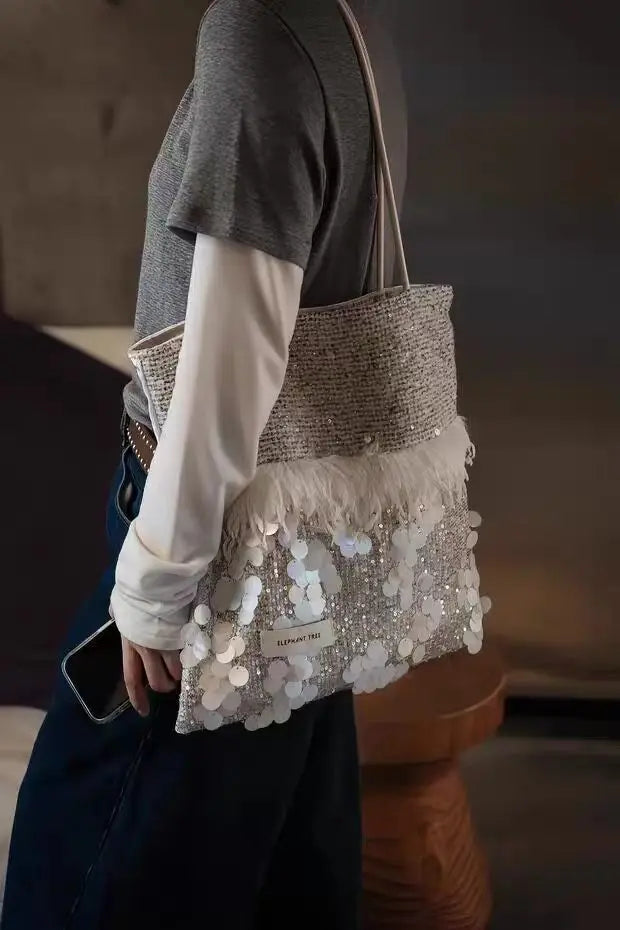 Sequin Fringe Tote Bag