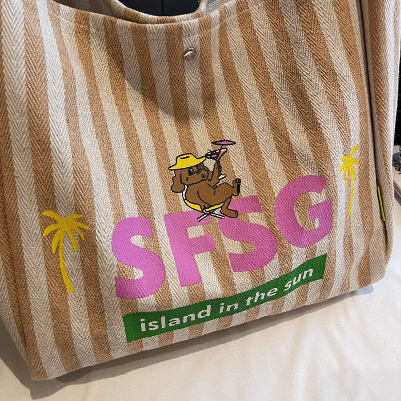 Striped Graphic Shoulder Tote