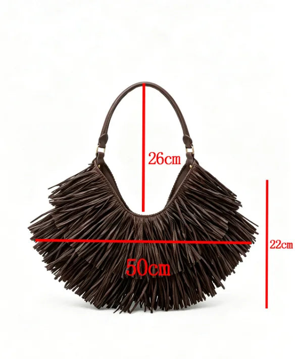 Fringed Crescent Shoulder Bag