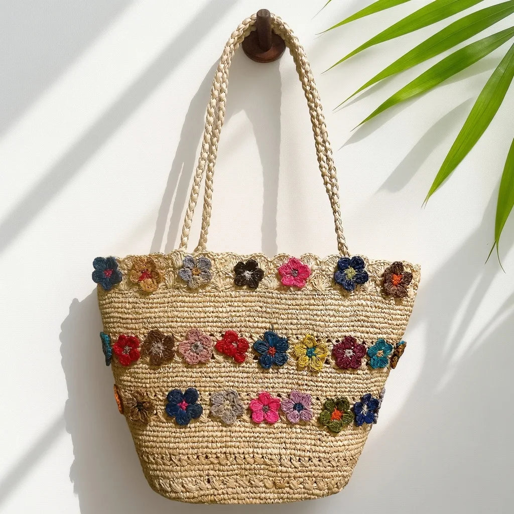 Floral Woven Tote Bag