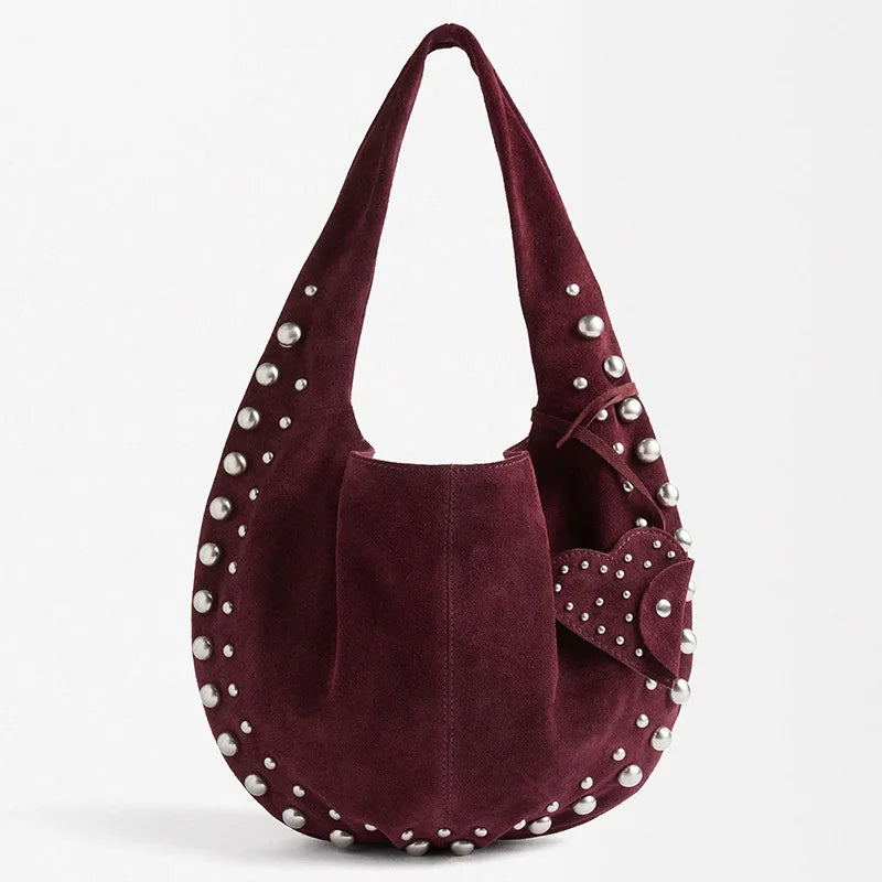 Studded Crescent Shoulder Bag