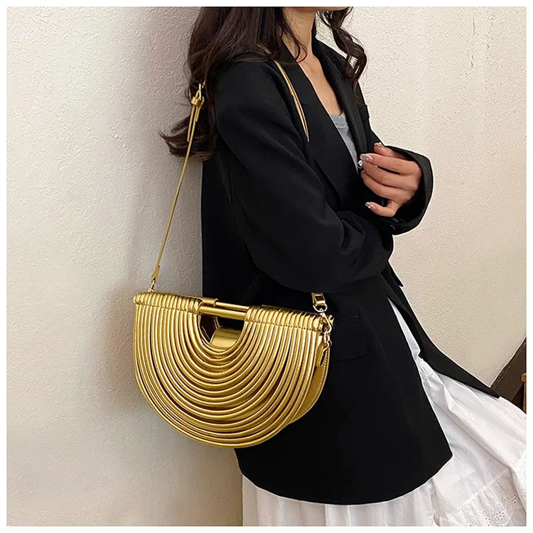Ribbed Half-Moon Clutch Bag