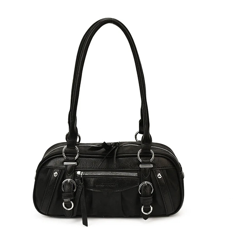 Buckle-Strap Boston Bag