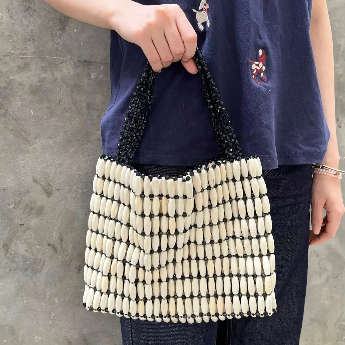 Beaded Rectangular Tote Bag