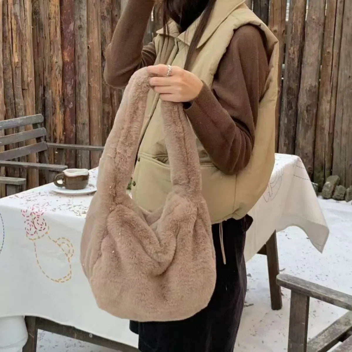 Plush Hobo Shoulder Bag
