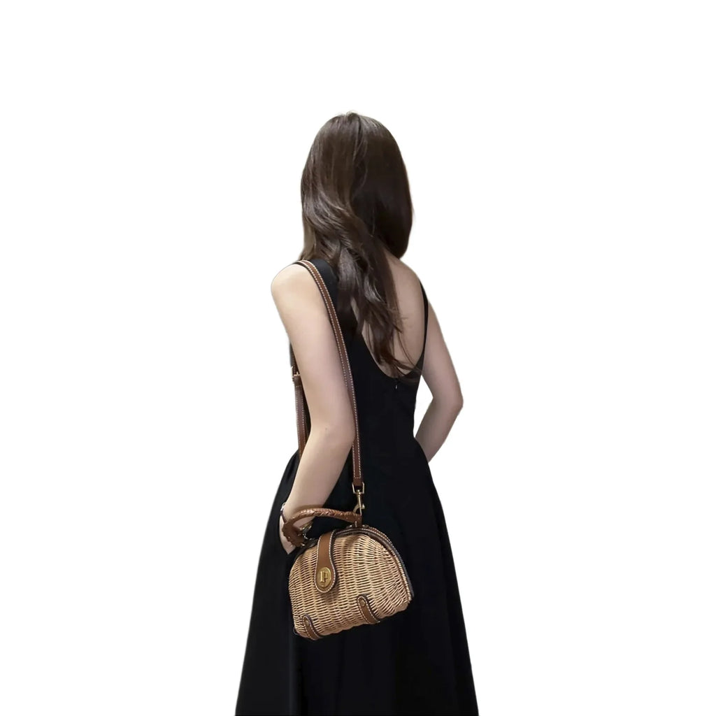 Woven Oval Top-Handle Bag