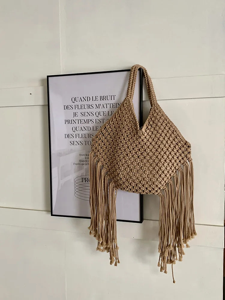 Long-Fringe Woven Shoulder Bag