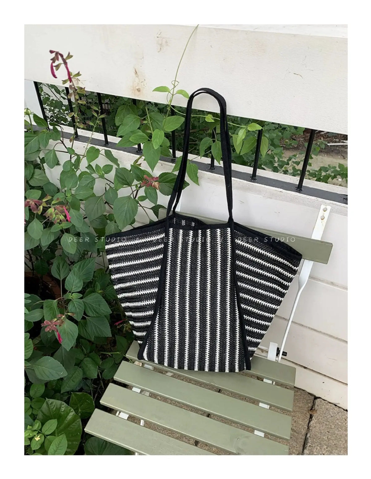 Striped Woven Tote Bag